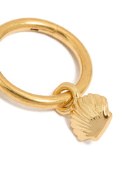 Featuring a gold plated surgical steel scallop shell charm clicker ring with ocean inspired hoop closure detail view - link has visual effect only