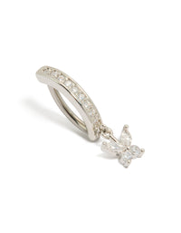 Showcasing a butterfly charm belly bar crafted from surgical steel with cubic zirconia in silver and clear stone front view - link has visual effect only