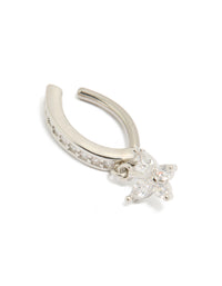 Featuring a butterfly charm belly ring crafted from surgical steel with cubic zirconia in silver and clear stone detail view - link has visual effect only