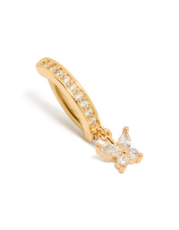 Showcasing a butterfly charm belly bar crafted from surgical steel with cubic zirconia and gold plated finish front view - link has visual effect only