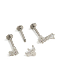 Crafted from titanium, these cubic zirconia flower drop flat back studs 3-pack in silver and clear post detail view - link has visual effect only