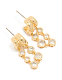 Gold Plated  Cubic Zirconia Bezel Double Hoop Drop Earrings - link has visual effect only