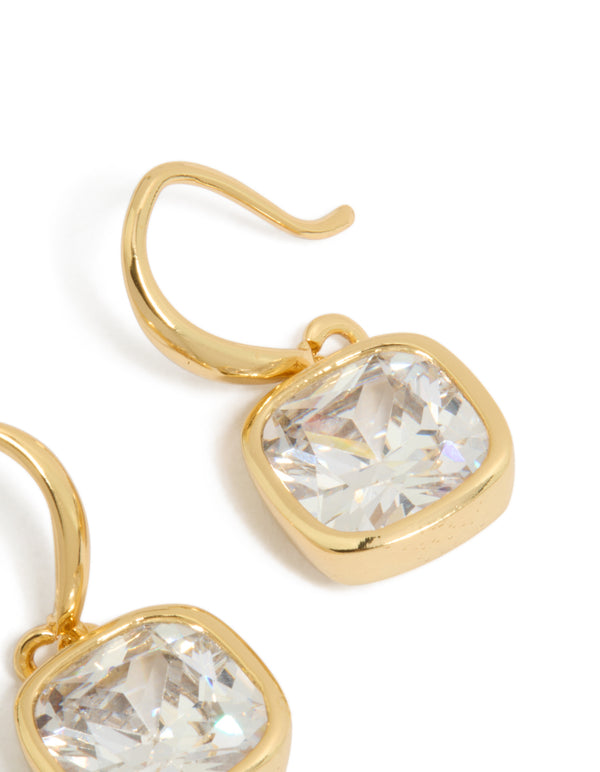 Gold Plated Square Cubic Zirconia Hook Earrings