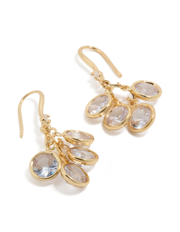 Featuring gold plated cubic zirconia cluster drop hook earrings with charm accents front view