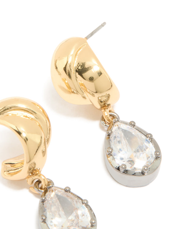 Mixed Metal Plated  Cubic Zirconia Knot Teardrop Earrings