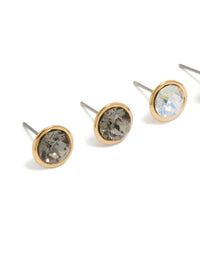 Gold Plated Cubic Zirconia Circle Stud Earrings 3-Pack - link has visual effect only