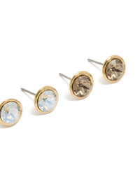 Gold Plated Cubic Zirconia Circle Stud Earrings 3-Pack - link has visual effect only