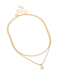 Gold Plated Cubic Zirconia Teardrop Pendant & Ball Layered Necklace - link has visual effect only