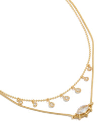 Gold Plated Cubic Zirconia Mini Oval & Droplets Charm Necklaces 2-Pack - link has visual effect only