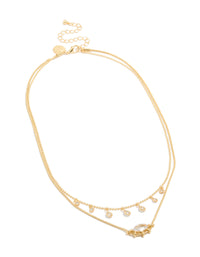 Gold Plated Cubic Zirconia Mini Oval & Droplets Charm Necklaces 2-Pack - link has visual effect only