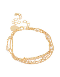 Gold Plated Cubic Zirconia Bezel Stone Bracelets 3-Pack - link has visual effect only