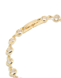 Highlighting gold plated bezel cubic zirconia tennis bracelet closure detail view - link has visual effect only