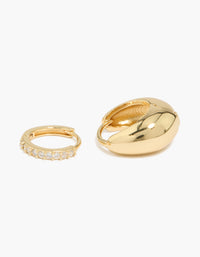 Gold Plated Large Mixed Cubic Zirconia Huggie Earrings - link has visual effect only