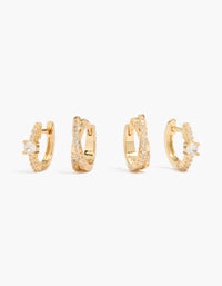 Gold Plated Cubic Zirconia & Criss Cross Huggie Earrings 2-Pack - link has visual effect only
