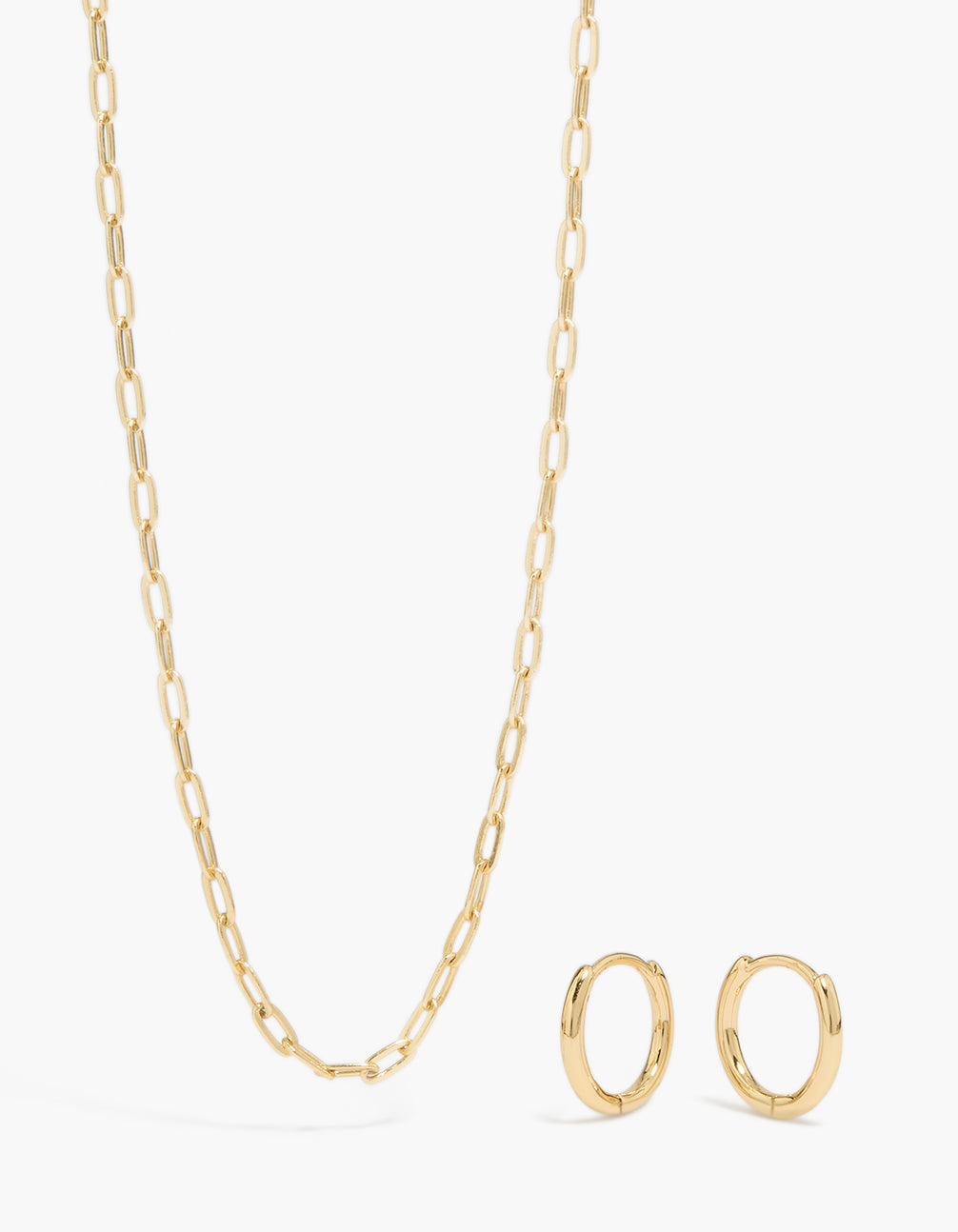 Gold Plain Chain & Huggie Earrings Set