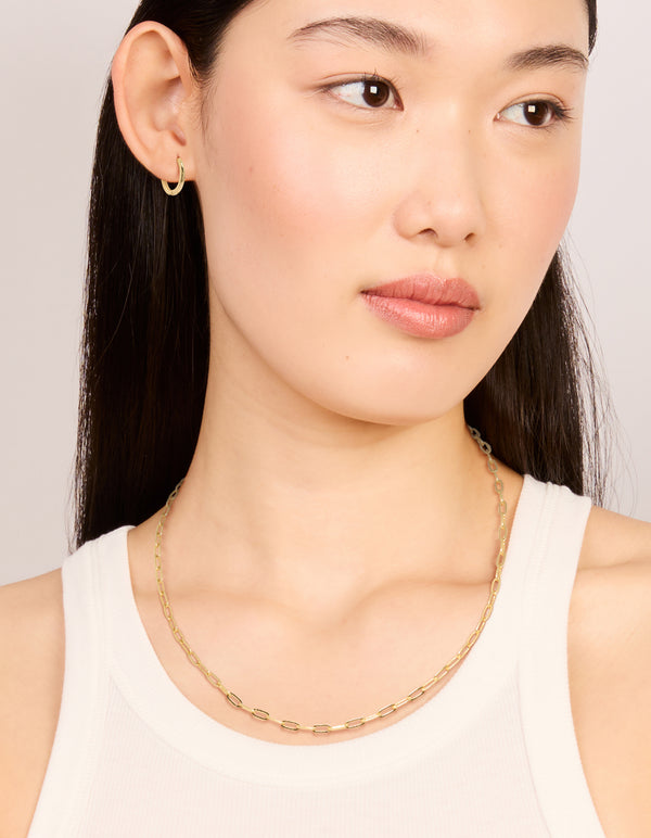 Gold Plain Chain & Huggie Earrings Set