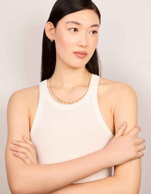 Gold Plain Chain & Huggie Earrings Set