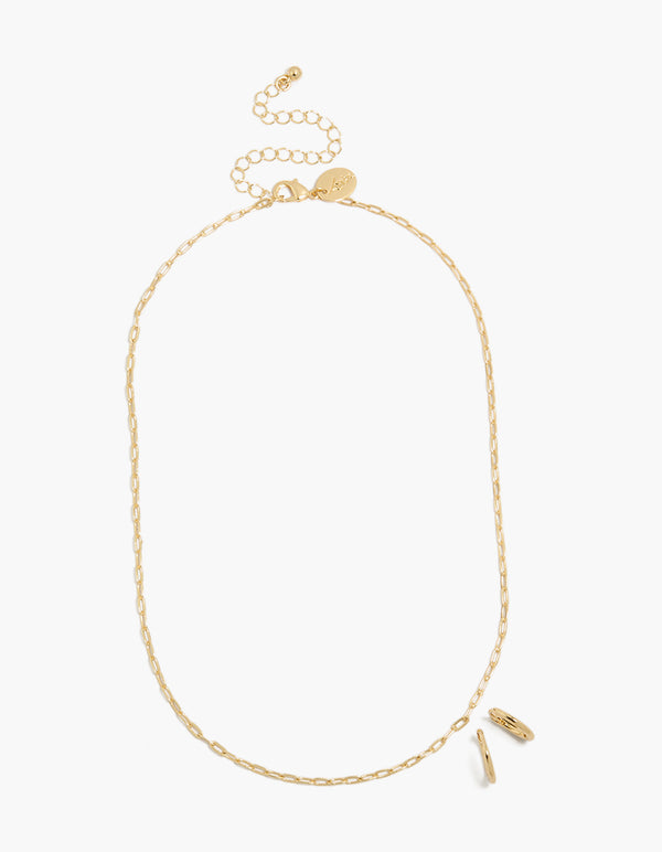 Gold Plain Chain & Huggie Earrings Set