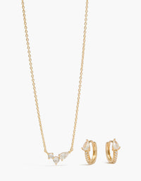 Gold Plated Cubic Zirconia Huggie Earrings & Necklace Set - link has visual effect only