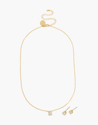 Gold Plated Pear Cubic Zirconia Necklace & Earrings Set - link has visual effect only