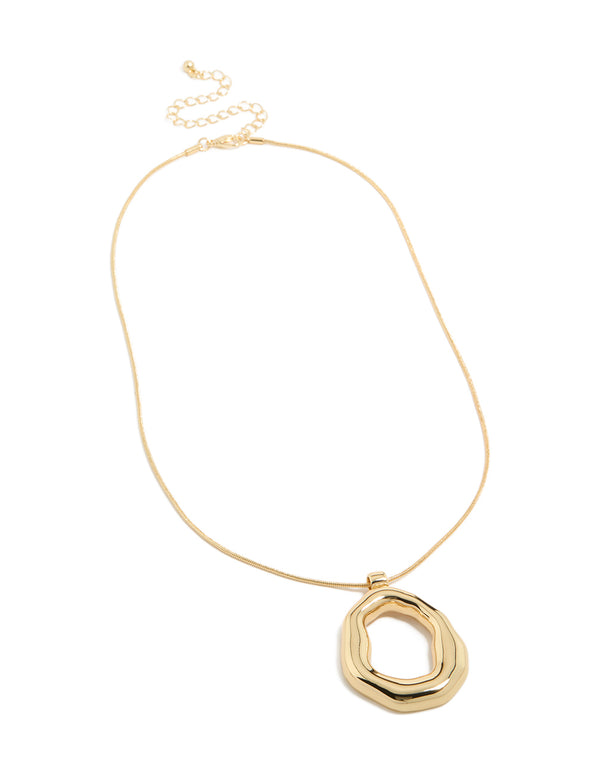 Featuring a gold plated organic circle pendant necklace front view