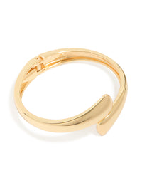 Elegant gold plated flat teardrop hinged bangle front view - link has visual effect only