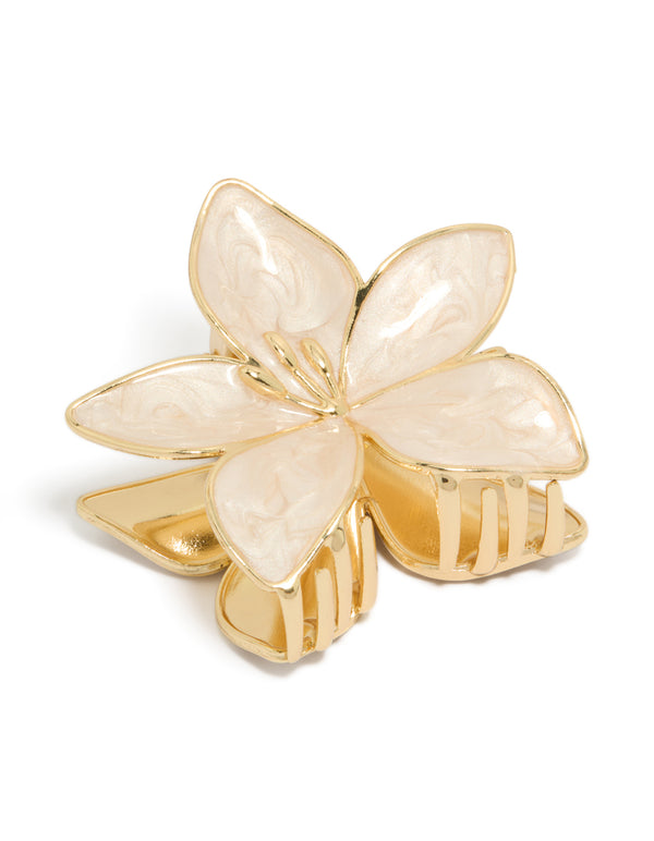 Gold Cream Enamel Tropical Stem Hair Claw Clip