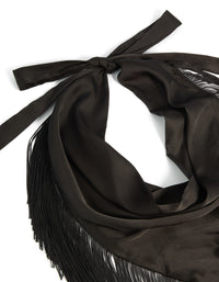 Crafted with tassel fringe in solid black fabric side view - link has visual effect only