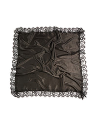 Beautifully crafted fabric lace edged long scarf in black front view - link has visual effect only