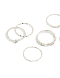 Featuring silver plated diamante and twisted rings 6-pack with statement design in solitaire cut side detail view - link has visual effect only