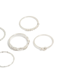 Crafted from silver plated metal, diamante and twisted rings 6-pack with statement solitaire stone cut close up view - link has visual effect only