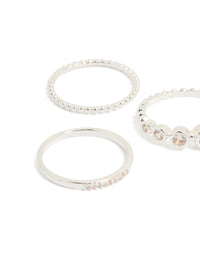 Featuring silver plated cubic zirconia bezel rings 5-pack in clear stone close up view - link has visual effect only