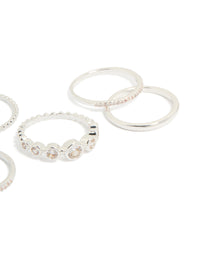Crafted from silver plated cubic zirconia bezel rings 5-pack in clear stone side detail view - link has visual effect only