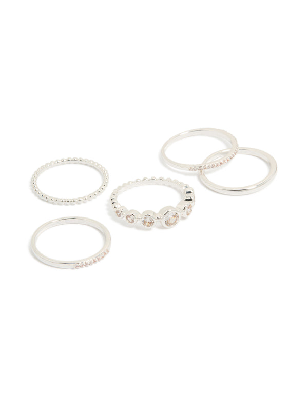 Discover silver plated cubic zirconia bezel rings 5-pack in clear front view
