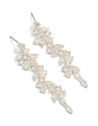 Showcasing dainty drop earrings, crafted from silver plated material featuring cubic zirconia in clear front view - link has visual effect only