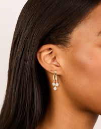 Gold Plated Cubic Zirconia Double Drop Hoop Earrings - link has visual effect only