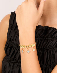 Gold Plated Beaded & Pink Genuine Shell Flower Inlay Charm Toggle Bracelet - link has visual effect only