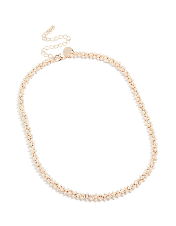 Rose Gold Plated Mini Pearls Fireball  Necklace