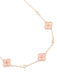 Rose Gold Plated Cubic Zirconia Centre Pink Flower Charms Necklace - link has visual effect only