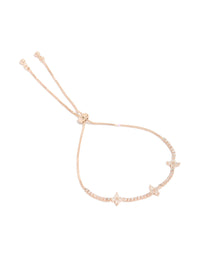 Crafted from rose gold plated metal with cubic zirconia flowers bracelet front view - link has visual effect only