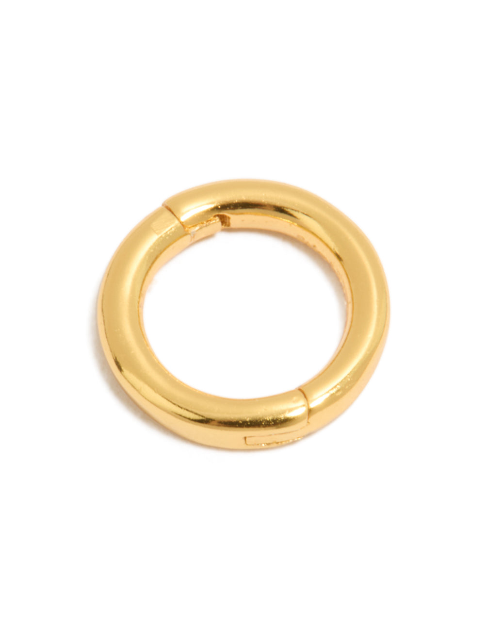 Discover this gold plated sterling silver clicker ring with huggie closure in dainty style front view