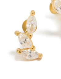 Stunning triple crawler earring crafted from gold plated sterling silver with marquise cut cubic zirconia stones and flat back stud close up view - link has visual effect only