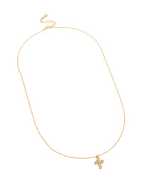 Featuring a cross pendant necklace crafted from cubic zirconia with sterling silver and gold plated finish front view - link has visual effect only