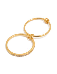 Beautifully crafted gold plated sterling silver cubic zirconia double link ring side detail view - link has visual effect only