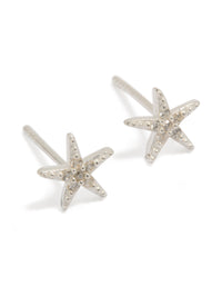 Discover dainty sterling silver cubic zirconia starfish earrings with ocean-inspired design front view - link has visual effect only