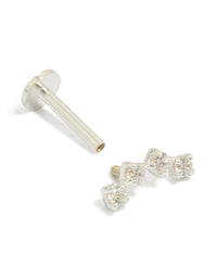 This sterling silver crawler bar stud with cubic zirconia features flat back closure post detail view - link has visual effect only