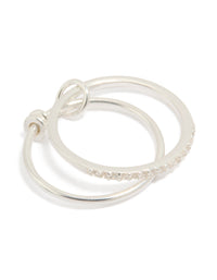 Showcasing a sterling silver cubic zirconia double link ring front view - link has visual effect only
