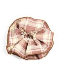 Beautifully crafted ruffled checkered fabric scrunchie featuring statement style in rosy brown, burlywood, tan, and ivory front view - link has visual effect only