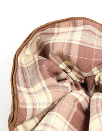 Stylish ruffled checkered fabric scrunchie showcasing statement details in rosy brown, burlywood, tan, and ivory detail view - link has visual effect only