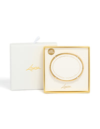 Featuring waterproof gold plated stainless steel with cubic zirconia roman numeral hinged bangle closure detail view - link has visual effect only